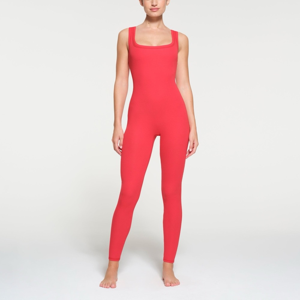 SKIMS Red Square-Neck Unitard Jumpsuit